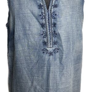 Vintage American Sleeveless Blues Shirt with Embroidery Pattern